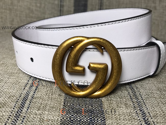 Upscale Gucci White Leather Belt Double Sided GG Buckle Upscale Gucci White Leather Belt Double Sided GG Buckle